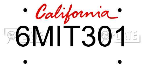 6MIT301 California License Plate