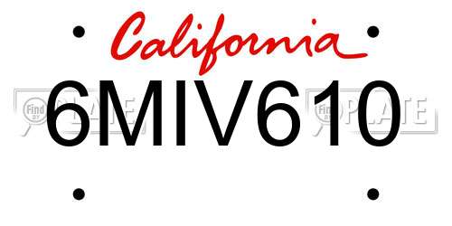 6MIV610 California License Plate