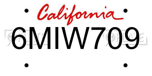 6MIW709 California License Plate
