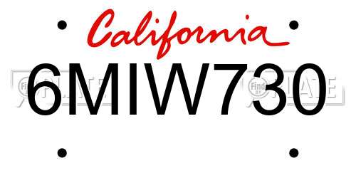 6MIW730 California License Plate