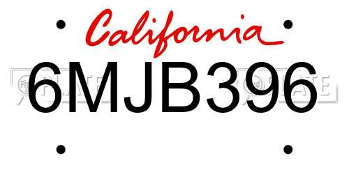 6MJB396 California License Plate
