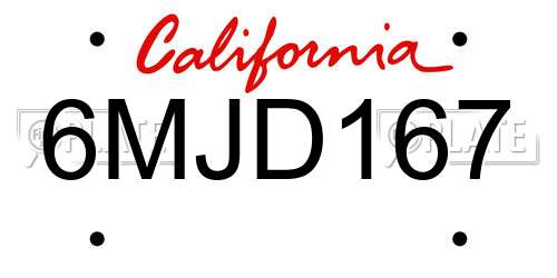 6MJD167 California License Plate