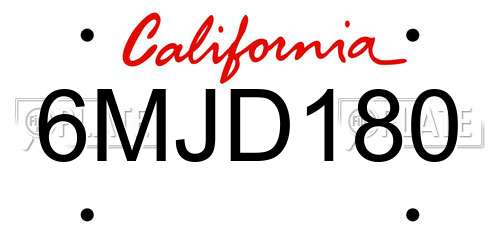 6MJD180 California License Plate