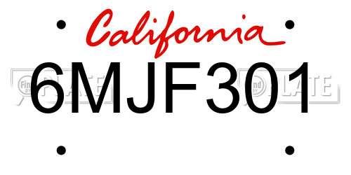 6MJF301 California License Plate