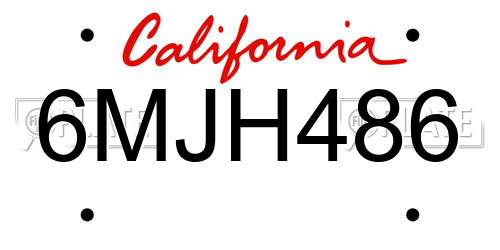 6MJH486 California License Plate
