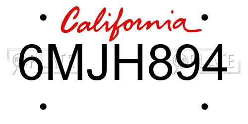 6MJH894 California License Plate