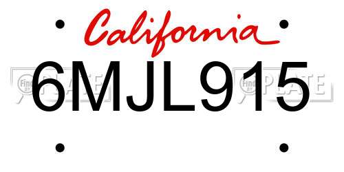 6MJL915 California License Plate