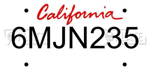 6MJN235 California License Plate