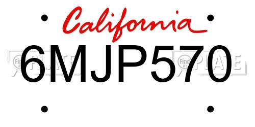 6MJP570 California License Plate