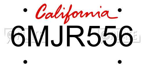 6MJR556 California License Plate
