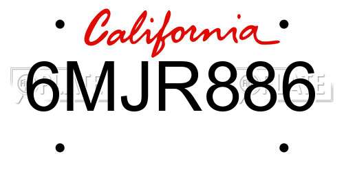 6MJR886 California License Plate