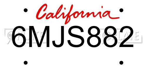 6MJS882 California License Plate