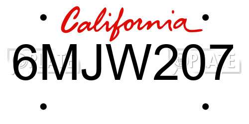 6MJW207 California License Plate