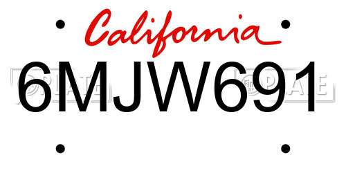 6MJW691 California License Plate
