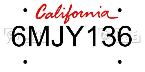 6MJY136 California License Plate