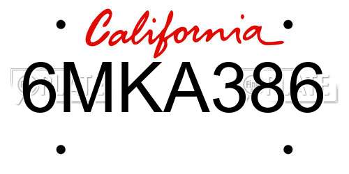 6MKA386 California License Plate