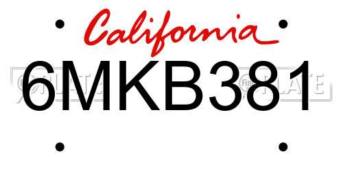 6MKB381 California License Plate