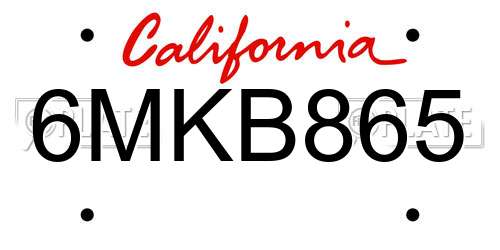 6MKB865 California License Plate