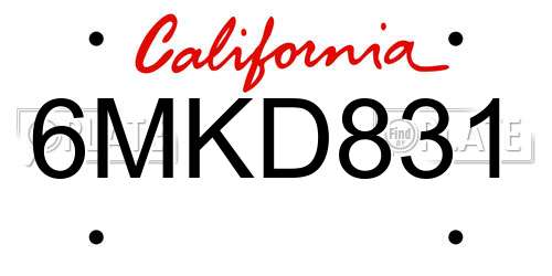 6MKD831 California License Plate