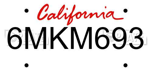 6MKM693 California License Plate