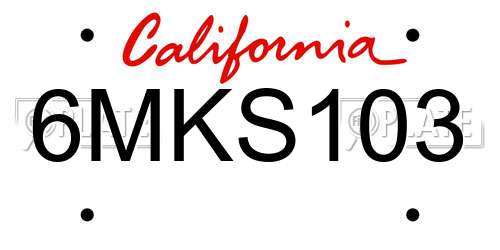 6MKS103 California License Plate
