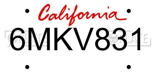 6MKV831 California License Plate