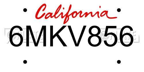 6MKV856 California License Plate
