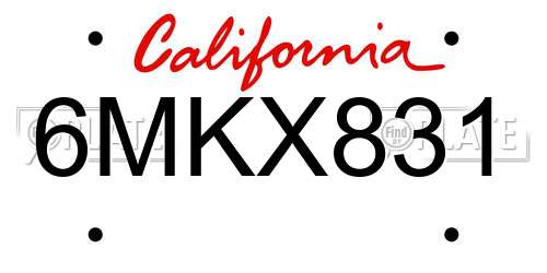 6MKX831 California License Plate