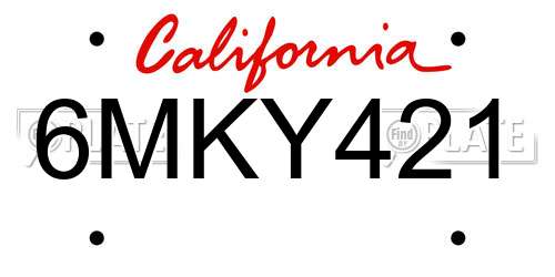 6MKY421 California License Plate