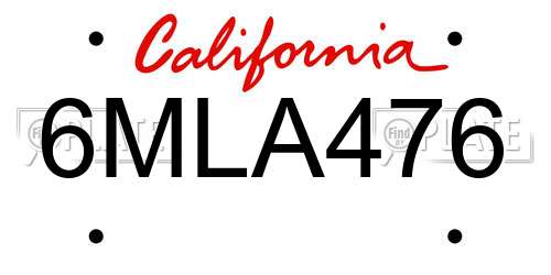 6MLA476 California License Plate