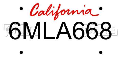 6MLA668 California License Plate