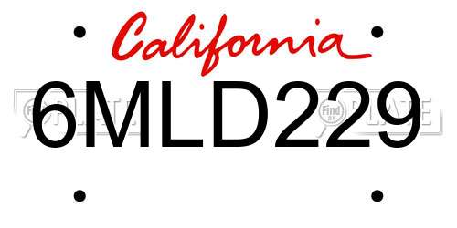 6MLD229 California License Plate