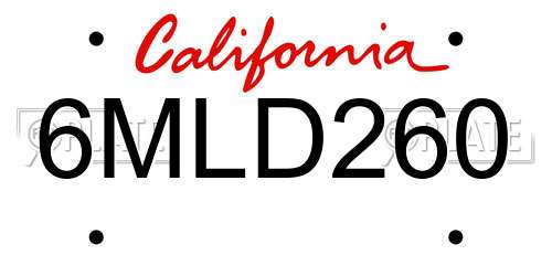 6MLD260 California License Plate