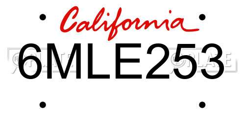 6MLE253 California License Plate