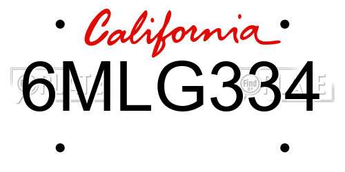 6MLG334 California License Plate