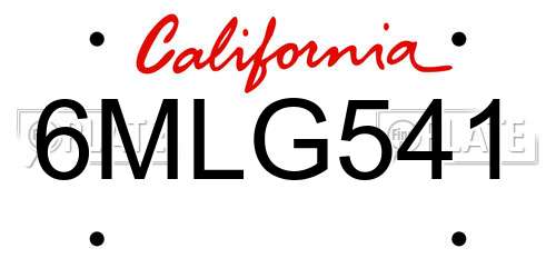6MLG541 California License Plate