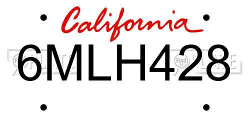 6MLH428 California License Plate