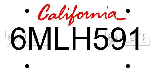 6MLH591 California License Plate