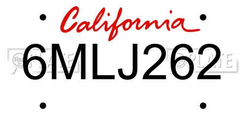 6MLJ262 California License Plate