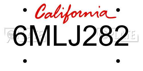 6MLJ282 California License Plate