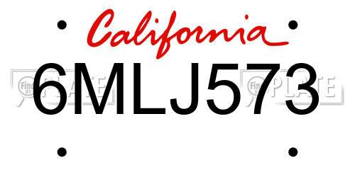 6MLJ573 California License Plate