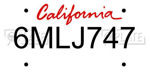 6MLJ747 California License Plate