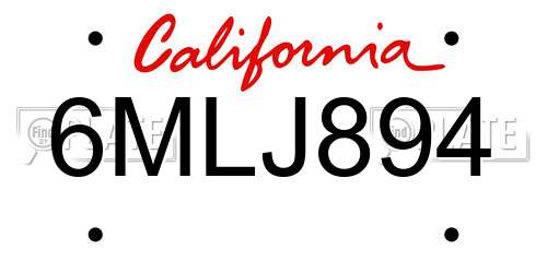 6MLJ894 California License Plate