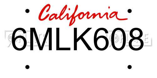 6MLK608 California License Plate