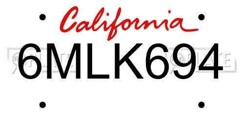 6MLK694 California License Plate