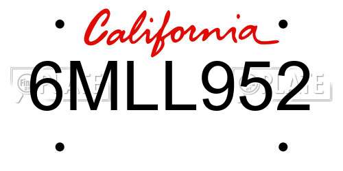 6MLL952 California License Plate