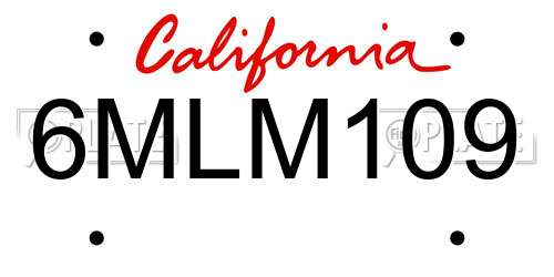 6MLM109 California License Plate
