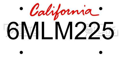 6MLM225 California License Plate