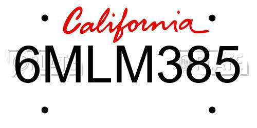 6MLM385 California License Plate