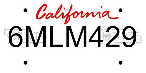6MLM429 California License Plate